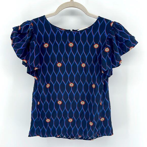Kenzo x H&M 100% silk printed ruffle sleeve blouse top sz 4 - Picture 1 of 7